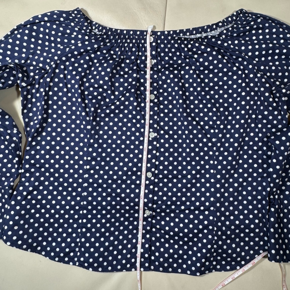 Lauren Ralph Lauren Navy & White Polka Dot Off-The-Shoulder Long Sleeve Top - Picture 7 of 10